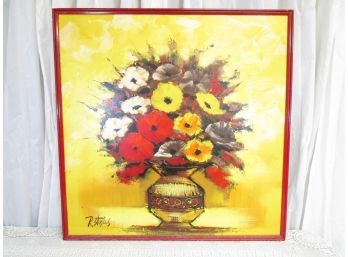 HUGE MCM Original Oil On Canvas Painting Signed R. STYLES Large Floral Red Yellow