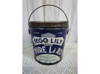 Vintage Sego Lily Pure Lard Advertising Tin Bucket