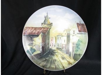Vintage Italian Italy Wall Plaque Charger Hand Painted Signed Street Scene LARGE 17'