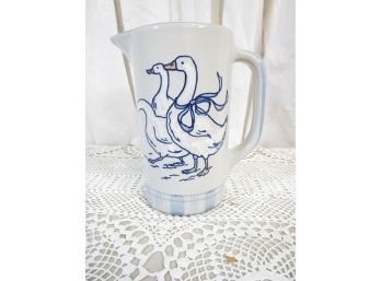 Louisville Stoneware Blue & White Goose And Gaggle Pitcher