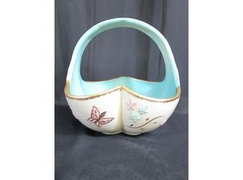 Hull Art Pottery Butterfly Basket B-13 W/ Rare Gold Trim 1956