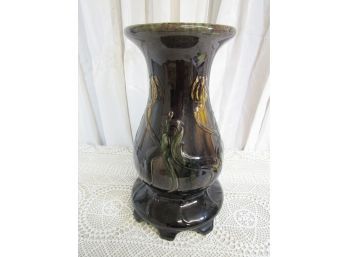 Antique Majolica Glaze Pottery Footed Pedestal Without Jardiniere Tulips