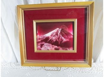 Vintage Enamel On Copper Mid Century Modern Shadowbox Framed RED Mt. Fuji