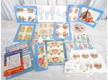 Big Lot 18 Packages Of VINTAGE Meyercord Decals, Transfers, Stencils, Cut-outs Etc.