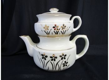 Vintage Coors Pottery Coffee Pot Complete 4 Piece Gold Flowers