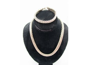 Thai 925 Silver Necklace & Bracelet Set Chunky Thick Braided Snake 8.5 Oz.