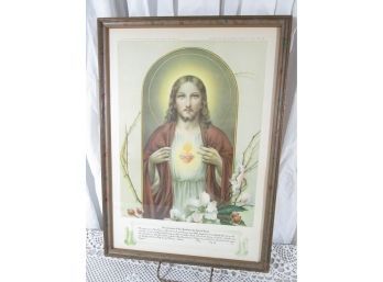1939 Jesus Sacred Heart Print Nicely Framed