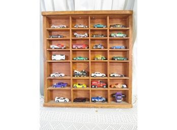 Vintage Lot Of (28) 1970's - 2000's Hot Wheels / Matchbox Toy Cars Wall Art Display Hanging Wood Case #2