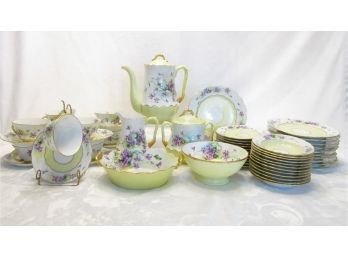 1901 Limoges France Handpainted Violets China Set Tea Pot Cream Sugar Plates Cups Saucers 58 Pc M. Barlow