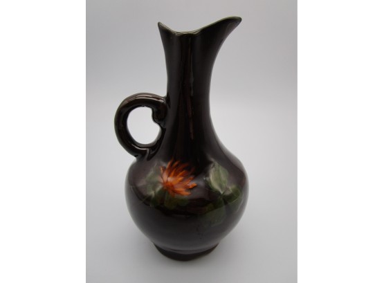 Antique Cambridge Pottery Brown Standard Glaze Ewer W/ Yellow Flower And Clover