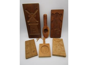 Lot (6) Vintage Hand Carved Wood Springerle Cookie Molds