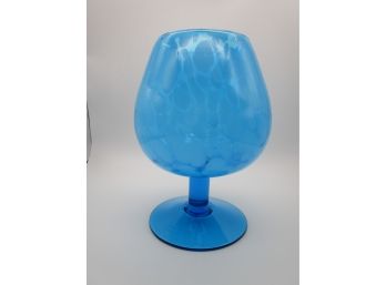 Vintage Large Blue Mottled Art Glass Snifter Vase