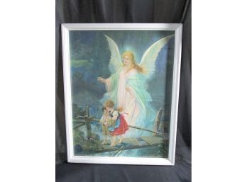 Old Heavenly Angel Protecting Children Framed Print Gorgeous Colors