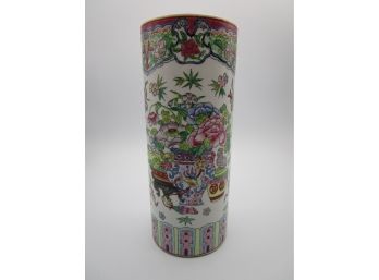 Chinese Export Porcelain Cylinder Vase Signed Tall
