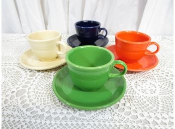Set 4 Fiesta Lead Free Cups & Saucers All Different Colors