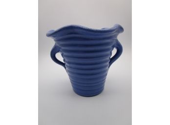 Vintage California Art Pottery Handled Ribbed Ruffle Rim Hand Thrown Vase Bauer?