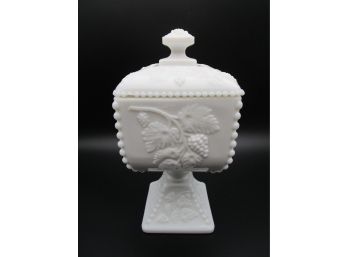 Westmoreland Milk Glass Beaded Grape Pedestal Covered Candy Dish