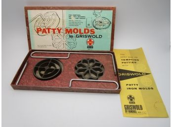 Vintage Griswold Cast Iron Patty Molds In Original Box W/ Instructions