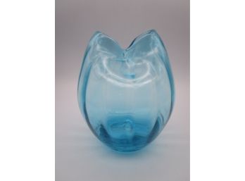 Vintage Blenko Art Glass Blue Pinch Vase Mid Century Modern