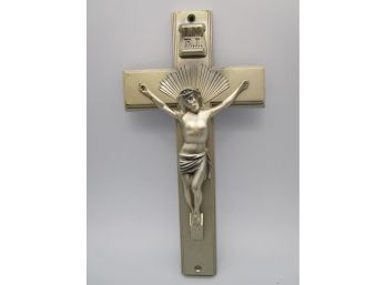 Vintage Parsons 11' Metal Casket Or Wall Crucifix Ornament Jesus Cross