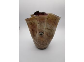 Vintage Jozefina Hand Made In Poland Art Glass Handkerchief Vase NIB