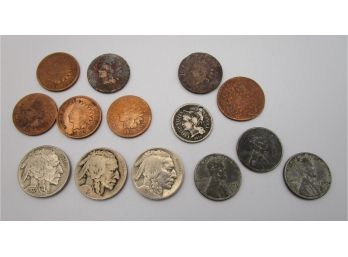 OLD Coin Lot Buffalo Nickles Steel Penny Indian Head Silver Dime