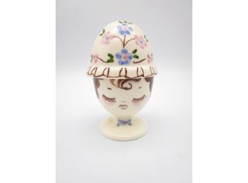Gayet California Pottery Covered Egg Cup Hand Painted Girl W/ Bonnet