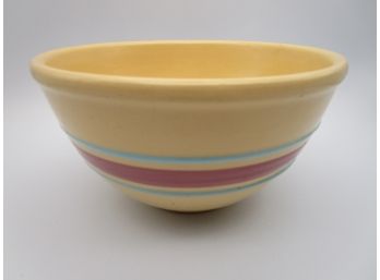 Vintage Watt Pottery Blue & Pink Striped Yellow Ware Ovenware 8' Mixing Bowl