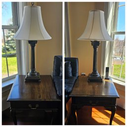 Matching Pair Of End Tables And Lamps