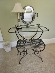 Cast Iron And Glass Make Up Table And Bench W/mirror