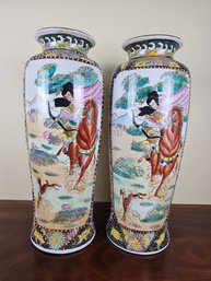 Pair Of Asian Urns With A Hunter Motif