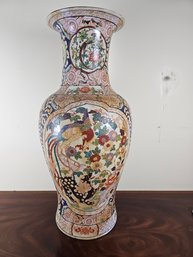 Tall 32 Inch Asian Urn Featuring Fantastic Bird And Dog