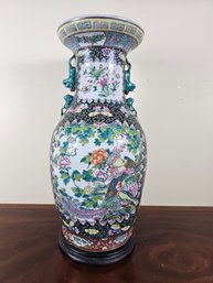 Vibrant Floral Urn With Peacock 19 Tall