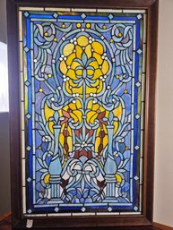 Spectacular Blue And Yellow Stained Glass  23 1/2 X 37 1/2