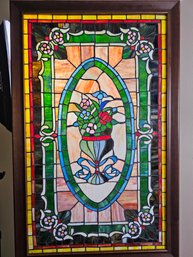 Spectacular Stained Glass Panel Of Urn Of Flowers