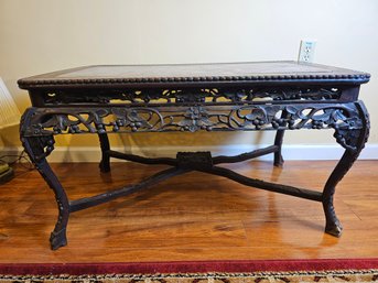 Chinese Carved Rosewood And Marble Coffee Table
