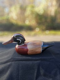Unsigned Duck Decoy Red And Natural Wood Grain