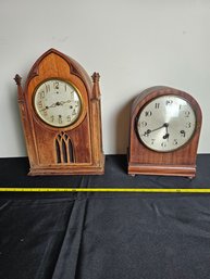 Pair Of Arch Top Wood Clocks