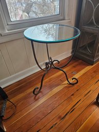Small Cast Iron And Glass Side Table