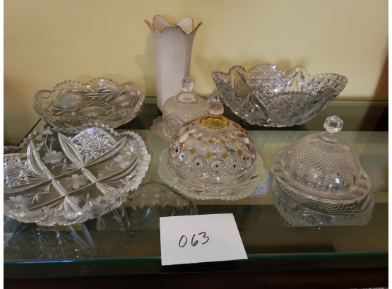6 Pieces Cut Glass And Lenox Vase