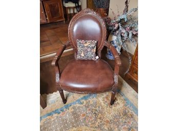 Leather And Wood Arm Chair