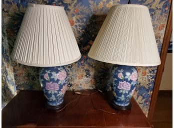 Matching Pair Of Floral Lamps