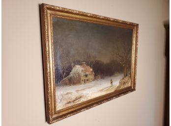 Winter Scene Oil On Canvas By Bonfield