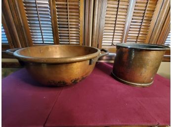 Large Copper Bowl And Copper Pot