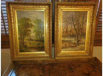 Pair Of Oil Paintings Oil On Board