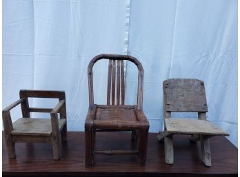 Lot Of Three Primitive Wood Chairs