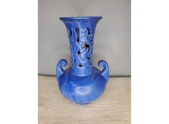 Tall Blue Two Handed Fulper Pottery Vase