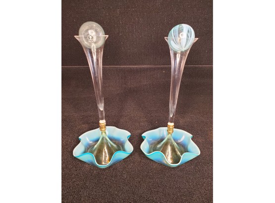Pair Of Blue Murano Glass Flutes