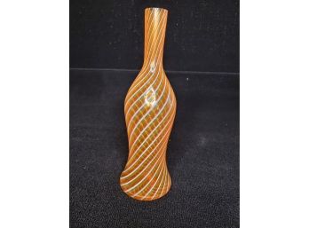 Elegant Orange And White Striped Murano Vase