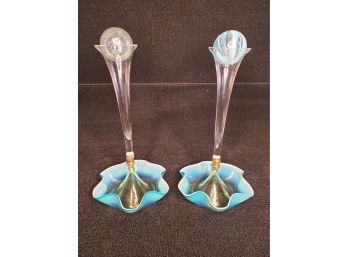 Pair Of Blue Murano Glass Flutes